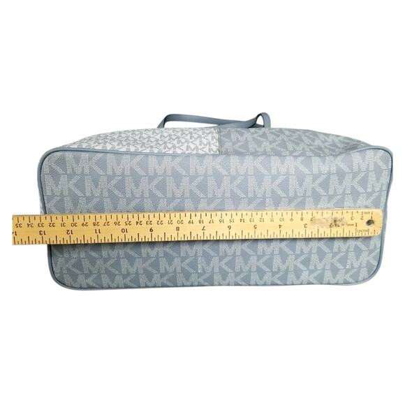 Michael Kors Jet Set Medium Carryall Tote Blue & White Aluminum Charm Zip Purse - Picture 7 of 10